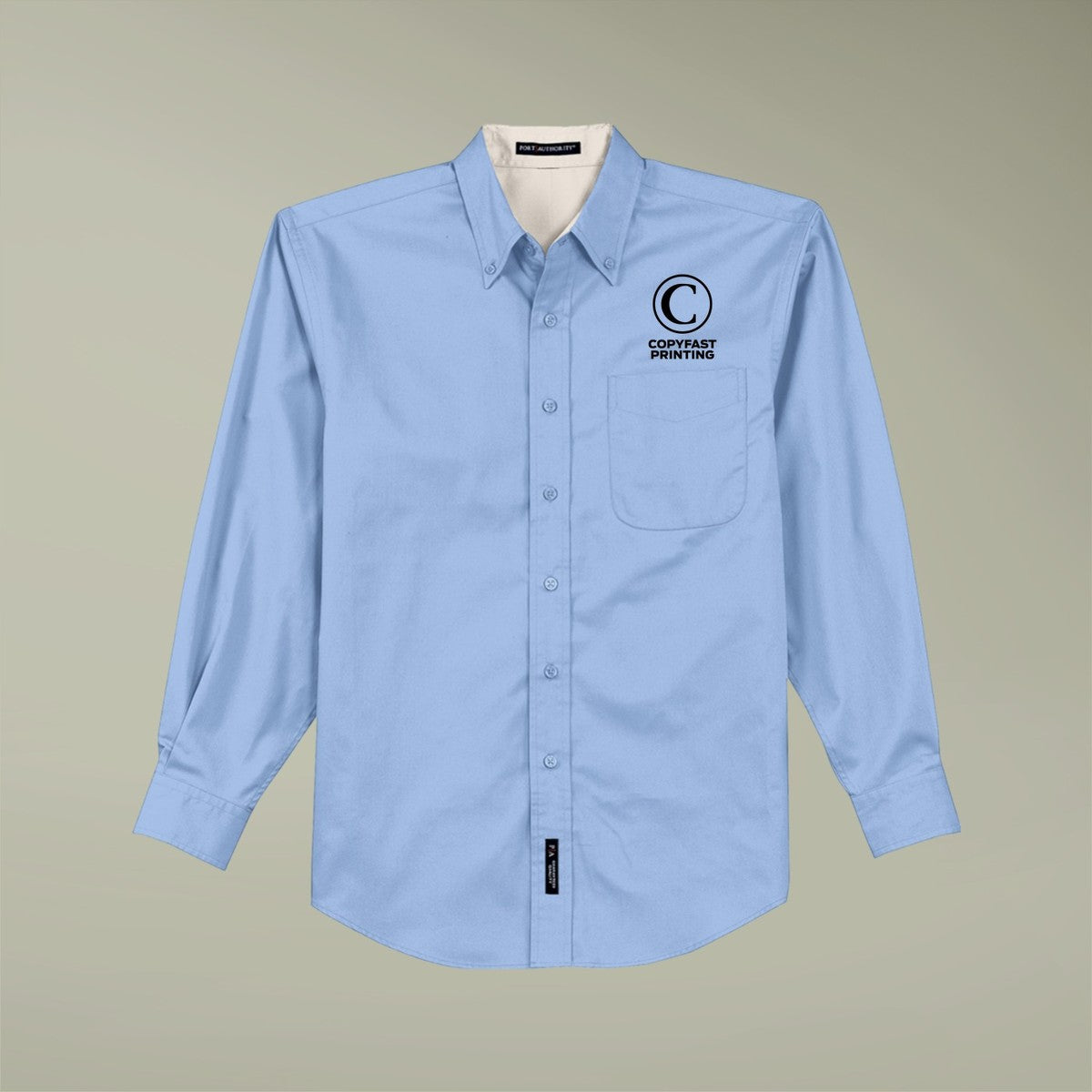 Custom Embroidered Long Sleeve Work Shirt |real|lead|Light Blue/Light Stone