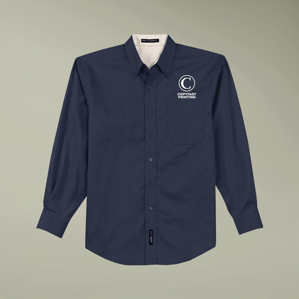 Custom Embroidered Long Sleeve Work Shirt |real|lead|Navy/Light Stone