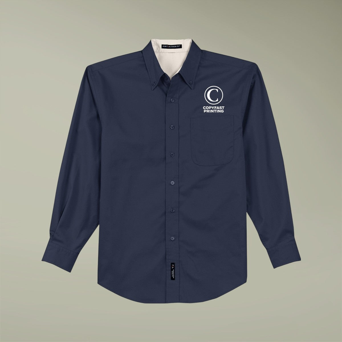 Custom Embroidered Long Sleeve Work Shirt |real|lead|Navy/Light Stone