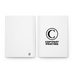 Matte hardcover journal showing a Copyfast Printing logo on the front cover and blank reverse; native Customily preview.