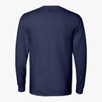 Hanes GDH200 navy — back garment view. Front printing only.