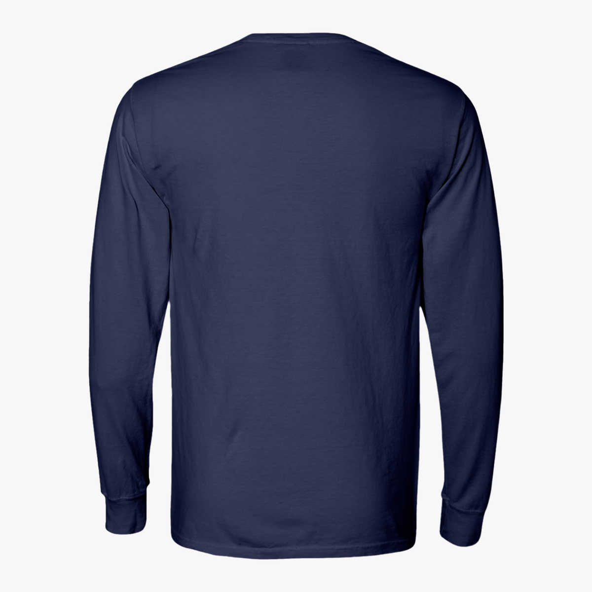 Hanes GDH200 navy — back garment view. Front printing only.