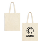 Natural Liberty Bags OAD113 tote showing one Copyfast Printing logo and a blank reverse; native Customily preview.
